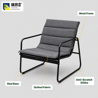 Fauteuil d'extérieur en métal noir avec base en forme de traîneau et coussin anthracite