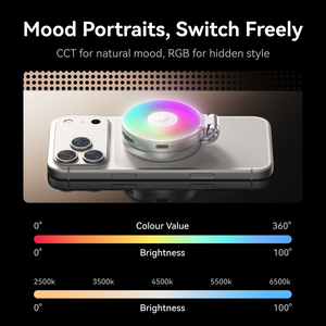 TELESIN RGB Magnetic Selfie Light for <strong>Phone</strong>, 2500K-7000K CCT &amp; 360&deg; LED Video Light, Rechargeable Portable Clip on Fill Light - Product Image 4