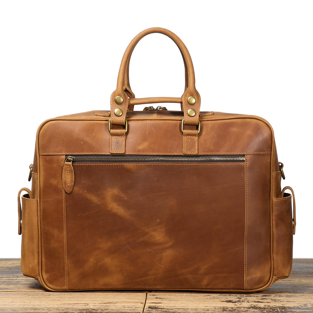 Men's Crazy Horse Genuine Cowhide Leather Briefcase – Large Capacity Laptop Travel Hand &amp; Crossbody Bag