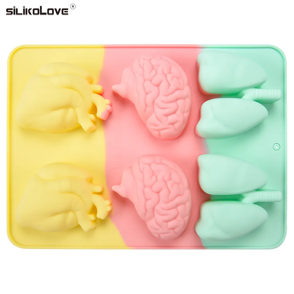 Nouveau produit silicone organe forme moule cuisson gâteau moule cerveau coeur poumon silicone glaçon moule