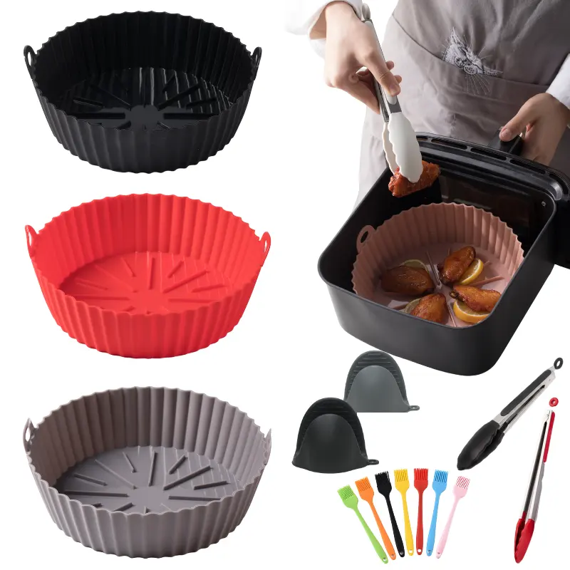 7.9 " / 8.5" 160g 2 confezioni friggitrice ad aria fodera in Silicone Set vassoio riutilizzabile strumento di cottura pentola antiaderente per cucina