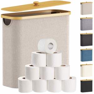 Large Toilet Paper <b>Storage</b> Basket with Lid <b>Slim</b> Toilet Paper Organizer Hold up to 20 Regular Rolls or 15 Mega Rolls - Product Image 1
