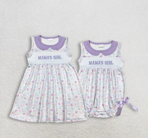 Conjunto de Vestido y Romper para Hermanas, sin Mangas, con Bordado de Flores y Cuello, Largo hasta la Rodilla, con Volantes, para Niñas - Product Image 4