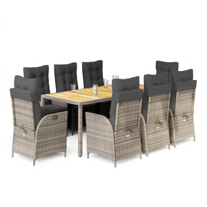 Ensemble de salle à manger de jardin en rotin gris 8 places, mobilier d'extérieur résistant aux intempéries, design contemporain - Product Image 1