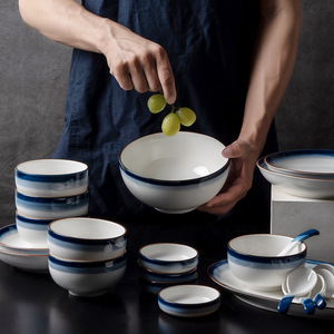 Juego de vajilla de cerámica blanca y azul de estilo nórdico, vajilla de porcelana, juego de regalo, platos decorativos, platos y cuenco para servir - Product Image 2