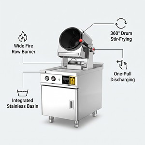 Máquina Comercial de Gas Tipo Gabinete para Saltear Alimentos con Rotación de 360° °   Wok Giratorio para Cocinas Móviles, Restaurantes y Servicios de Catering - Product Image 3