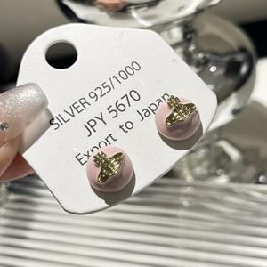 Nuevos y Modernos Pendientes Redondos de Esmalte Rosa, Dulces Pendientes de Plata S925 con Diseño de Planeta y Efecto de Goteo de Aceite para Aniversario - Product Image 3