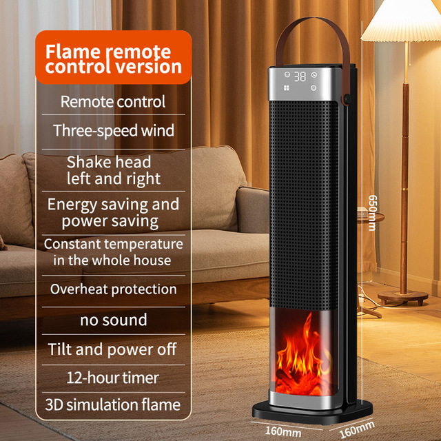 New Portable PTC Ceramic Tower Heater with Fireplace Flame Effect Humidifier Remote Control Thermostat for Bedroom Home Office