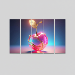 Golden Cherry Wall Art, Shiny Pink Fruit Canvas Print, Modern Glam,5P-Gallery <b>Wrapped</b> - Product Image 2