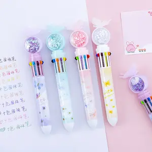 Hot Selling Wholesale 10 Colors in 1 Retractable Plastic Ballpoint Pen Cute Butterfly Multicolor Ball Pen