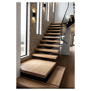 Escalera Recta Hecha a Medida con Peldaños <span class=keywords><strong>de</strong></span> <span class=keywords><strong>Madera</strong></span> Dura Seleccionada <span class=keywords><strong>y</strong></span> Barandillas <span class=keywords><strong>de</strong></span> Metal Forjado para Diseños <span class=keywords><strong>Interiores</strong></span> Únicos - Product Image 5