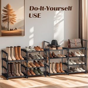 Étagère à chaussures à 9 niveaux en fer Organisateur de stockage <span class=keywords><strong>Placard</strong></span> 4 rangées Grande capacité 70 paires avec 18 crochets pour <span class=keywords><strong>garage</strong></span> Armoire à chaussures - Product Image 3