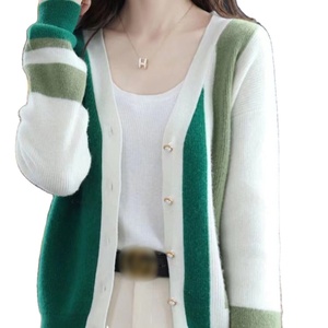 Design femmes col en V Cardigan rayé couleur-bloc tricots femmes <span class=keywords><strong>pull</strong></span> - Product Image 1