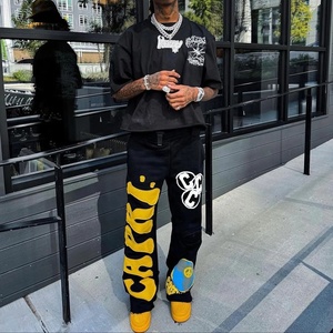 Pantalon décontracté taille mi-haute pour homme, style baggy, survêtement déchiré Y2K, joggers évasés empilés, impression/broderie gonflée de haute qualité, personnalisable - Product Image 1