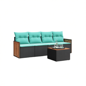 Ensemble de canapés de patio en polyrotin avec coussins pour usage extérieur, mobilier de jardin au design contemporain - Product Image 1