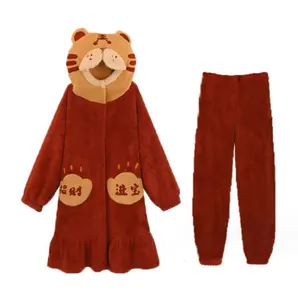 Tiger pajamas Female Tiger Year Home wear New Year Year Red winter coral velvet plus velvet Animal onesies