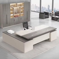 Bureau de direction en forme de L, gris, en bois, moderne, avec armoire de rangement pour manager, PDG, bureau à domicile