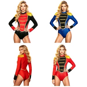 Leotardo de Danza para Mujer con Flecos Dorados y Epaulettes, Cuello Alto, Manga Larga, Traje de Maestra de Ceremonias de Circo, Disfraz para Espectáculo - Product Image 1