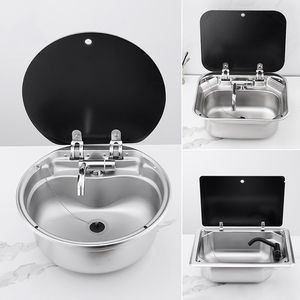 Évier rond en acier inoxydable 304 pour camping-car avec robinet pliable et couvercle en verre trempé pour cuisine de camping-car, bateau, <span class=keywords><strong>caravane</strong></span> - Product Image 2