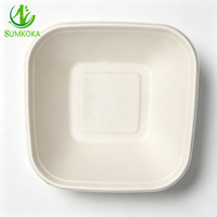Bol carré SUMKOKA 175 mm en bagasse de canne à sucre, biodégradable, jetable, en pulpe, pour salade, écologique, récipient alimentaire à emporter