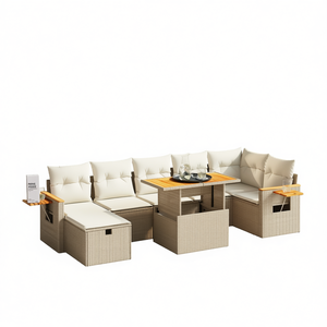 Ensemble de canapés de jardin en rotin beige avec accoudoirs réglables, 6 places, mobilier d'extérieur, design contemporain, ensemble de jardin - Product Image 1