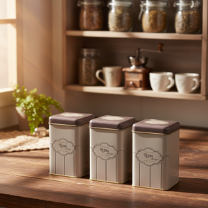 ชุดกล่องดีบุกสี่เหลี่ยมขนาด105x105X160มม. (ชุด3ชิ้น) ดีไซน์ย้อนยุค - Product Image 3