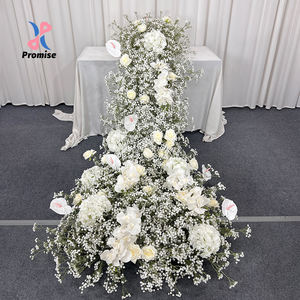 Chemin de table floral élégant en soie artificielle blanche réaliste avec gypsophile, fait main pour centres de table de mariage - Product Image 1
