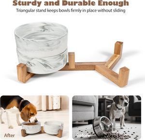 Nuevo Diseño de Tazón para Mascotas de 400ml/850ml con Soporte de Madera, Tazón de Cerámica para Perros y Gatos - Product Image 3
