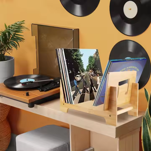 Étagère à disques vinyles multifonctionnelle en bambou élégante et raffinée à 2 niveaux pour la maison - Product Image 3