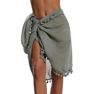 Beach Sarong Pareo Damen Semi-Sheer Swimwear Cover Ups Kurzer Rock mit Quasten - Product Image 6