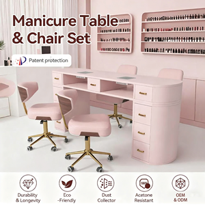 Juego de mesa y silla <span class=keywords><strong>para</strong></span> manicura Shinestone doble rosa de lujo Beauty Nail Slaon Nail Art Desk con silla de manicura - Product Image 2
