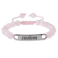 Pulsera de Acero Inoxidable de Fábrica, Diseño Curvo, con Cuentas de Turquesa Rosa Zebra, Grabado Láser de Logotipo y Nombre, Pulsera DIY Hecha a Mano para Parejas