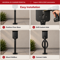 Support de chargeur EV extérieur en acier galvanisé noir avec plaque de montage réglable personnalisée JH-Mech, crochet de câble pour auvent et base au sol