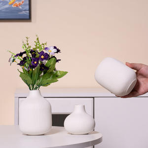 Vaso in ceramica con costine bianche minimaliste, moderno stile nordico, fatto a mano, ceramica testurizzata per fiori secchi, decorazione per la casa - Product Image 5