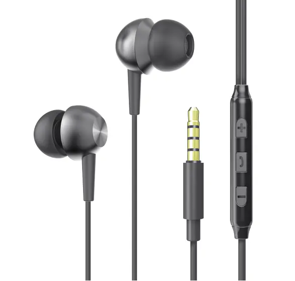 In-ear Headphones Stereo Bass Headset Metal Wired Earphone With Mic Black Wired earphone