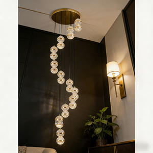 Lustre en spirale pour villa JACKSUN moderne à 12 anneaux LED, tricolore, dimmable, 3 mètres de <span class=keywords><strong>long</strong></span>, <span class=keywords><strong>luminaire</strong></span> <span class=keywords><strong>suspendu</strong></span> pour plafond haut, décoration lumineuse - Product Image 5