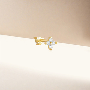 Clous d'oreille labret réversibles en argent sterling 925, motif fleur et éclair, avec zircon cubique à filetage interne, 16G - Product Image 2