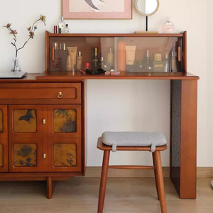 Retro Style Dressing <b>Table</b> With Storage Cabinet For Bedroom <b>Makeup</b> Vanity Vintage Black Wood Finish Six Drawer Design - Product Image 1