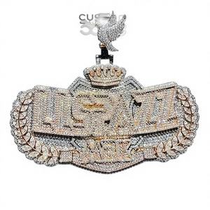 Dvars Pendentifs Médailles en Argent Sterling 925 Plaqué Or, Sertis de Moissanite Diamant, Certifiés par un Certificat Tier, 16 pouces, Bijoux Fins Hip Hop - Product Image 4