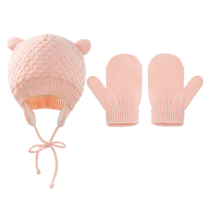 Vente flash : Bonnets pour enfants, 2 pièces, mignons bonnets en laine acrylique à oreilles <span class=keywords><strong>d</strong></span>'ours, ensembles de chapeaux et de gants <span class=keywords><strong>d</strong></span>'<span class=keywords><strong>hiver</strong></span>, mitaines en polaire tricotées chaudes pour bébés - Product Image 6