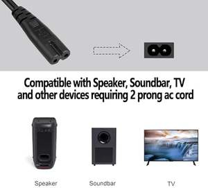 Cable de Alimentación de 2 Clavijas y 1.5 Metros Compatible con Altavoces <span class=keywords><strong>JBL</strong></span> <span class=keywords><strong>PartyBox</strong></span> y Onn Party Speaker - Product Image 2