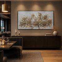 Peintures murales modernes en médias mixtes, motif arbre argenté et doré scintillant, art mural abstrait botanique sur toile pour salon