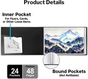 Porte-documents <span class=keywords><strong>de</strong></span> présentation 11x17 avec 24 pochettes, grand format 11 x 17, dossier d'art avec couverture et pochettes en polypropylène - Product Image 4