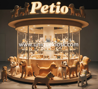 Kiosque personnalisé pour animalerie, présentoir en forme d'os pour chien, stand de vente au détail pour centre commercial, comptoir de magasin d'animaux en bois naturel avec éclairage LED, stand de dessin animé