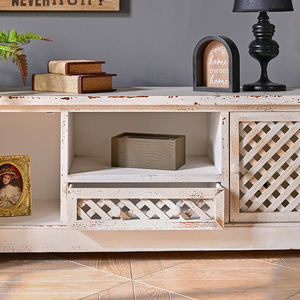 Meuble TV en bois massif fait main, durable, avec portes, couleur blanche, pour salon, appartement ou ferme - Product Image 6