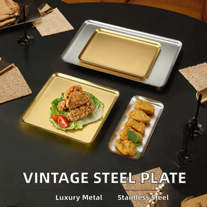 Plateau de service en acier inoxydable doré, vaisselle décorative de luxe pour la maison, le restaurant, l'hôtel, les fêtes et les dîners - Product Image 4