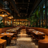 Muebles de Restaurante Modernos y Personalizados de Ron Group, Asientos de Cuero en Forma de Cabina, Juego de Mesa y Sillas Cuadradas de Madera