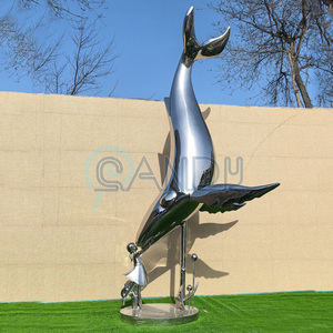 Tùy Chỉnh Lớn Cá Heo Nụ Hôn Người Phụ Nữ Thép Không Gỉ Cá Heo Cá Tác Phẩm Điêu Khắc Ngoài Trời Vườn Trang Trí Kim Loại Gương Cá Voi Bức Tượng - Product Image 3