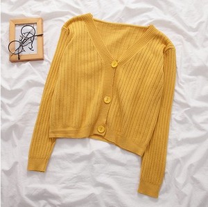 Suéteres Cortos de Punto para Mujer, Estilo Coreano, Otoño e Invierno, Cuello en V, Manga Larga, Chaqueta de Punto Fina - Product Image 4