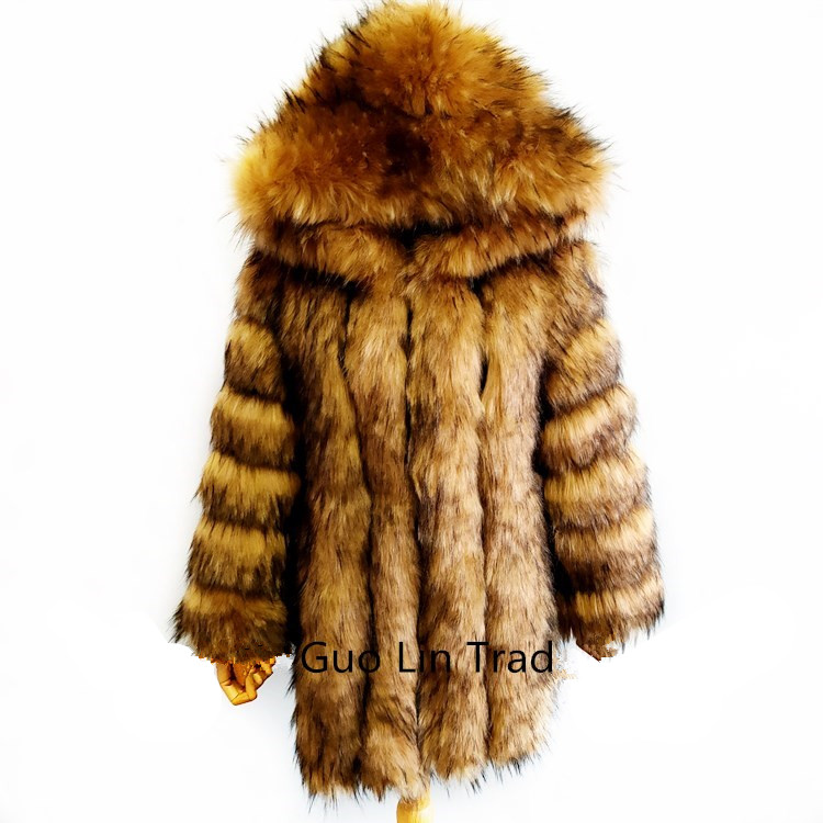 Wholesale Faux Raccoon Fur Coat Double Zipper Design Wholesale Faux Raccoon Fur Coat Double Zipper Design